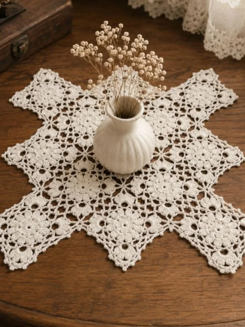 Vintage Handmade Crochet Doily Large Floral Medallion Starburst Lace